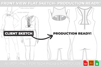 create professional technical flat sketches and tech sheets