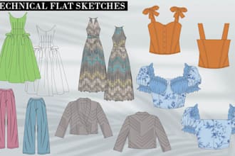 design fashion flat sketches and tech pack