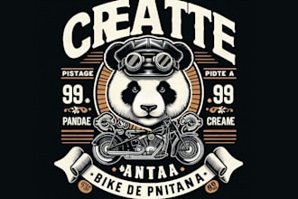 create vintage t shirt biker panda logo