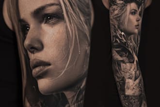 draw custom tattoo design realistic, full sleeve tattoo
