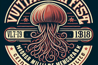 design high quality vintage jellyfish logo t shirt design