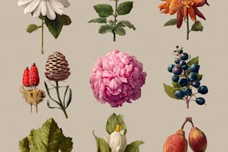 draw digital botanical illustrations of florals