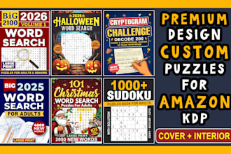 design professional KDP puzzle book covers, interiors, and a plus content