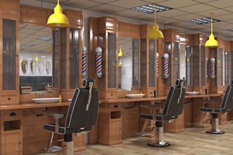 craft beauty salon 3d interior, hair salon, barbershop, 3d spa design, yoga, gym
