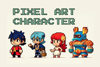 design 8 bit pixel art sprite, pixel character animation, 2d game character