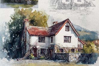 draw original watercolor landscape or architecture art