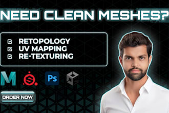 retopologies, retexture or uv unwrap 3d model