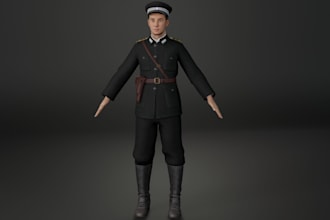 turn 2d photo to 3d police character,modular assets,bake texture,roblox creature
