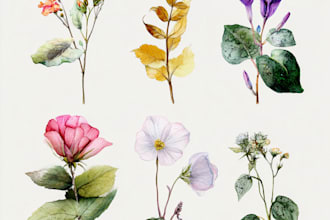 line art illustrations, botanical flowers, plants