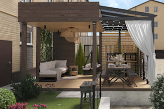 design 3d realistic hutsummer, pergola, gazebos, pavilion, firepit render