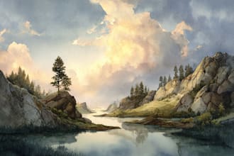 draw a watercolor landscape illustration
