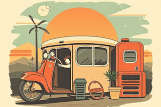 make create unique retro vintage t shirt illustration