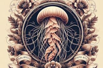 design high quality jellyfish vintage logo with t shirt design