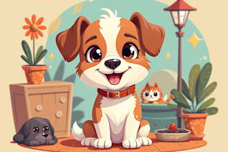draw cartoon illustration portrait for dog, cat or any pet
