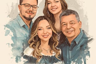 draw a minimalistic vector portrait for your family