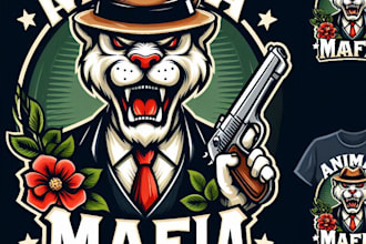 design high quality animal mafia mascot logo with t shirt design