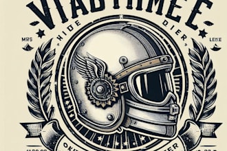 design high quality vintage helmet logo with t shirt design