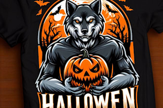design high quality wolf and halloween mascot logo with t shirt design