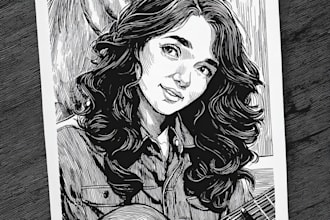 black and white portrait illustration