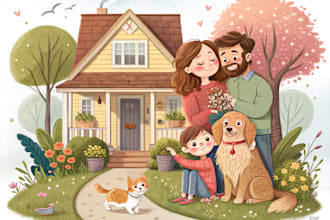 do pet house character logo and friendship portrait