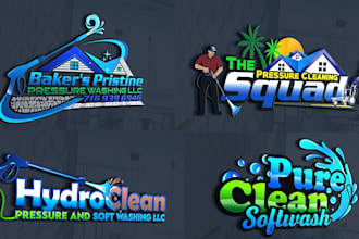 create cleaning, power washing and pressure washing logo for your business