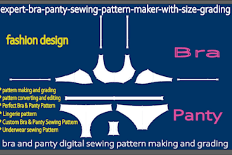 be your expert sewing pattern maker for bra and panty with grading in PDF dxf