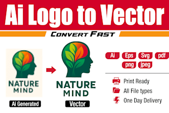convert ai generated logo to a clean print ready vector in 24 hours