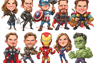 draw corporate office, group, team, family, cartoon