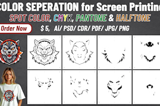 do color separation spot cmyk halftone for t shirt screen printing