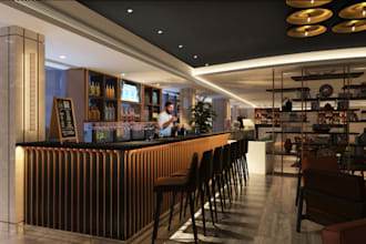 design and render your 3d retailshop,restaurant,bar ,lounge, coffeeshop, cafe,VR