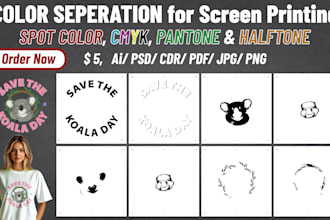 do color separation, spot, cmyk and halftone for tshirt screen printing