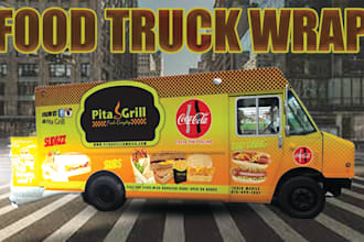design unique food truck wrap, food trailer wrap, food van wrap