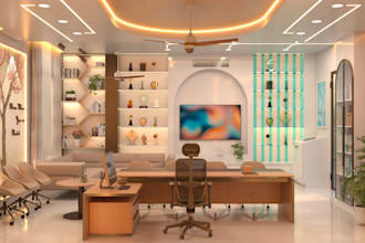 redesign office admin space, waiting area, meeting room staff restroom 3d layout