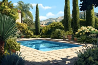 make landscape, backyard, roof garden, patio, with 2d rendering