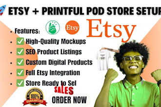 setup printiful etsy store pro mockup design and digital products design