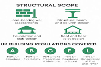 provide structural engineering calculations and drawing for UK building reg
