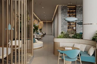 revamp 3d office reception, coworking space,dinner outlet,waiting room,d5 render