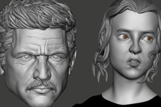 realistic 3d face, 3d bust, 3d head sculpt full body sculpture for 3d printing