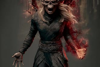 do a realistic horror character and concept art illustration