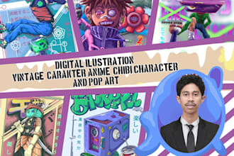 create vintage, retro, carton, anime, character, pop art ilustration