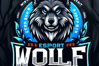 design high quality esport wolf mascot logo with t shirt design