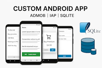 develop a custom app with admob, inapp purchases and sqlite