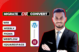 transfer, convert or migrate webflow, wix, squarespace, godaddy to wordpress