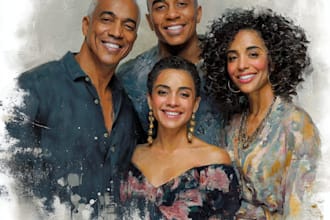 draw realistic family portrait, couple or group from photo