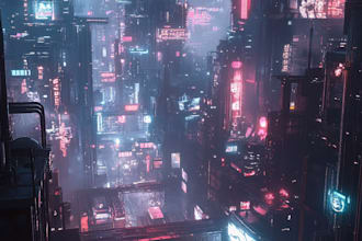 do science fiction city and cyberpunk art illustration