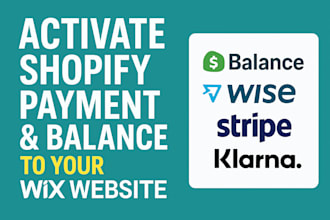 activate shopify payment balance paypal wise stripe klanar to your  wix website