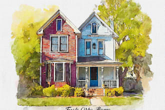 paint your house in watercolor painting style