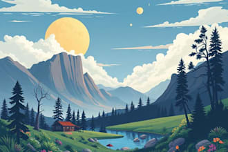 make poster, vector art deco, landscape illustration
