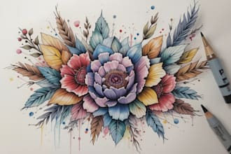draw custom watercolor modern tattoo design unique