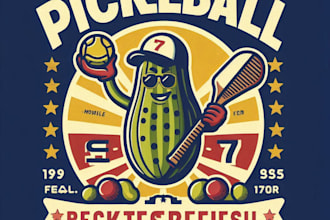 design high quality pickleball vintage logo with t shirt design